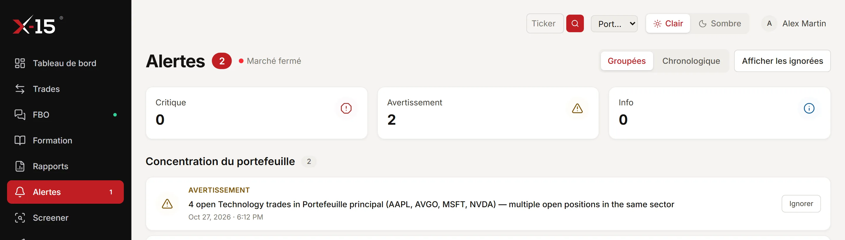 La page Alertes